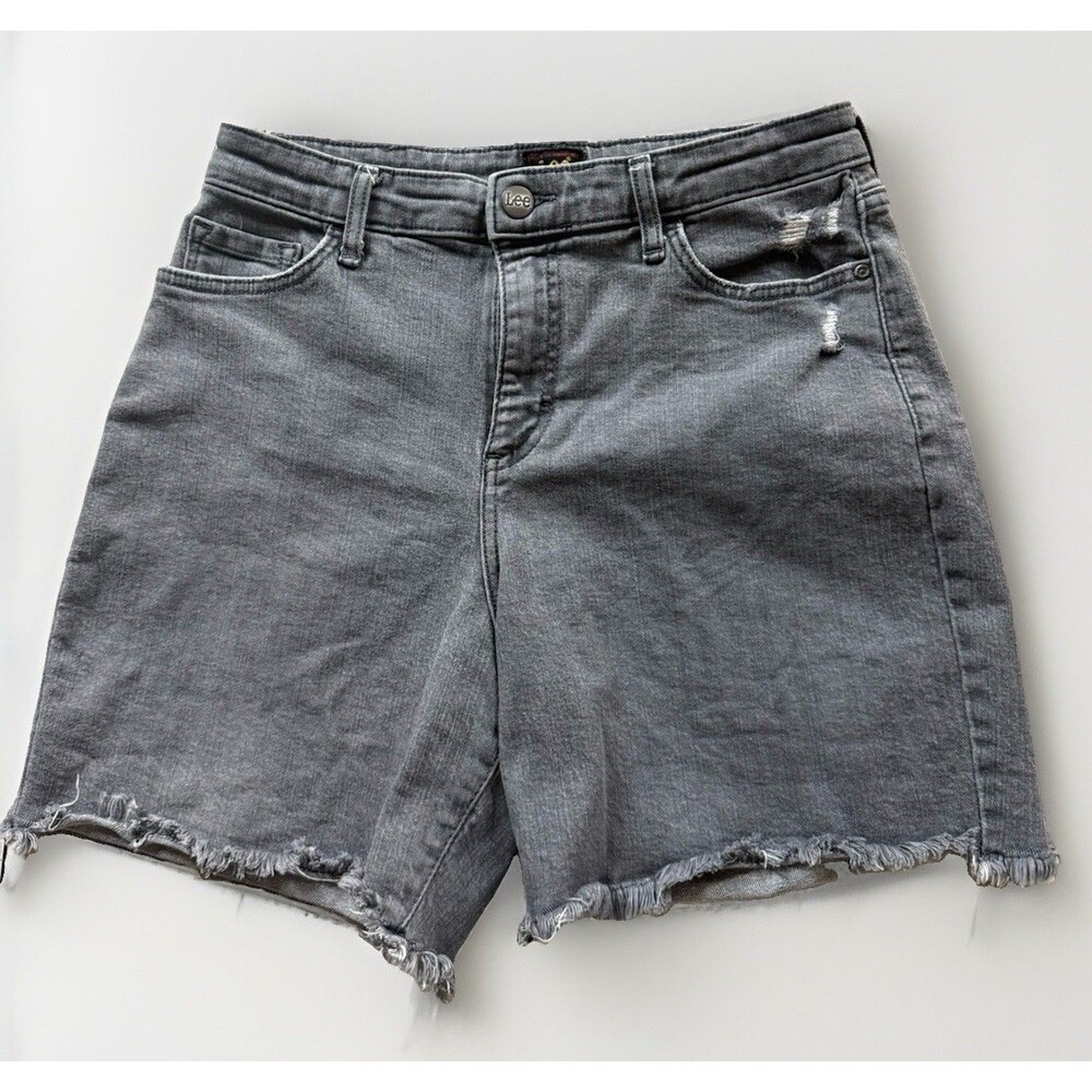 Lee Women’s 6 Cut Off Denim Shorts Gray Wash Mid Rise 5" Inseam Pockets